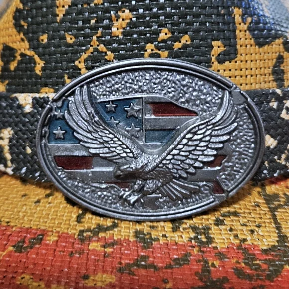 Angela & William Patriotic Cowboy Hat USA Flag Eagle Band Western Straw Sz 7 22” - Picture 2 of 9